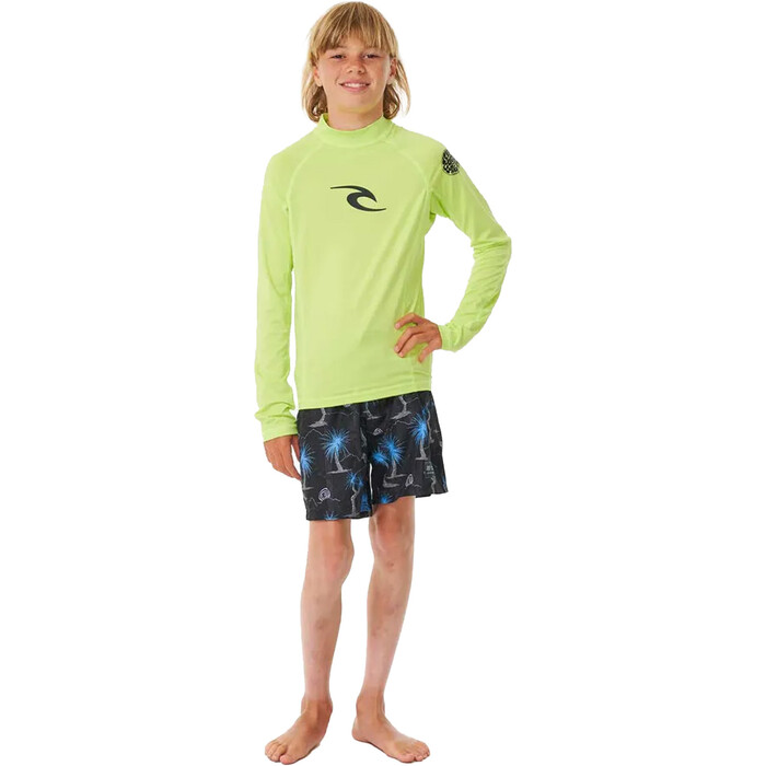 2024 Rip Curl Boys Brand Wave UPF Long Sleeve Rash Vest 122BRV - Lime